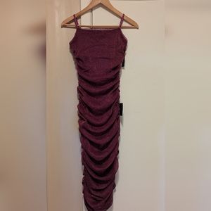 Magenta ruched bodycon midi dress